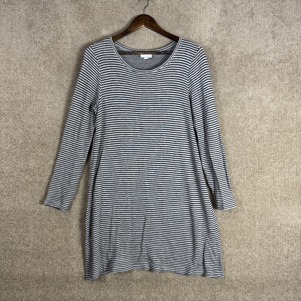 J. Jill Dress Womens Medium Black Gray Striped Long Sleeve Knit Swing Casual